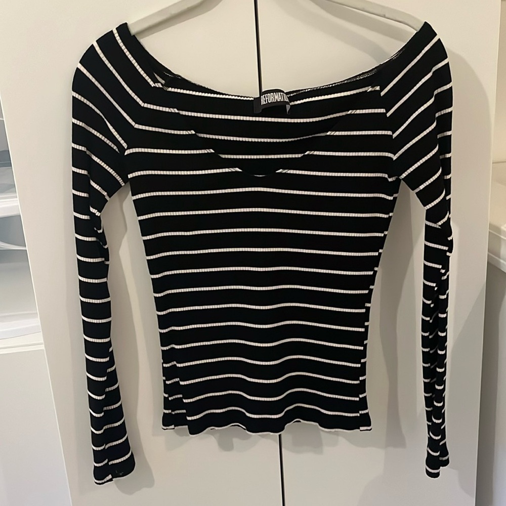 Reformation Black and White Striped Long Sleeve Top